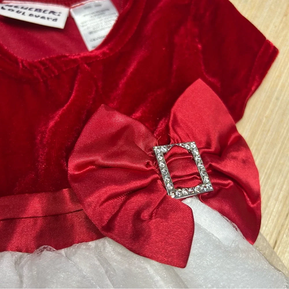🍭Red and White Whimsical Dragonfly Dress with Bow Velvet bodice 3-6 months - Picture 6 of 7